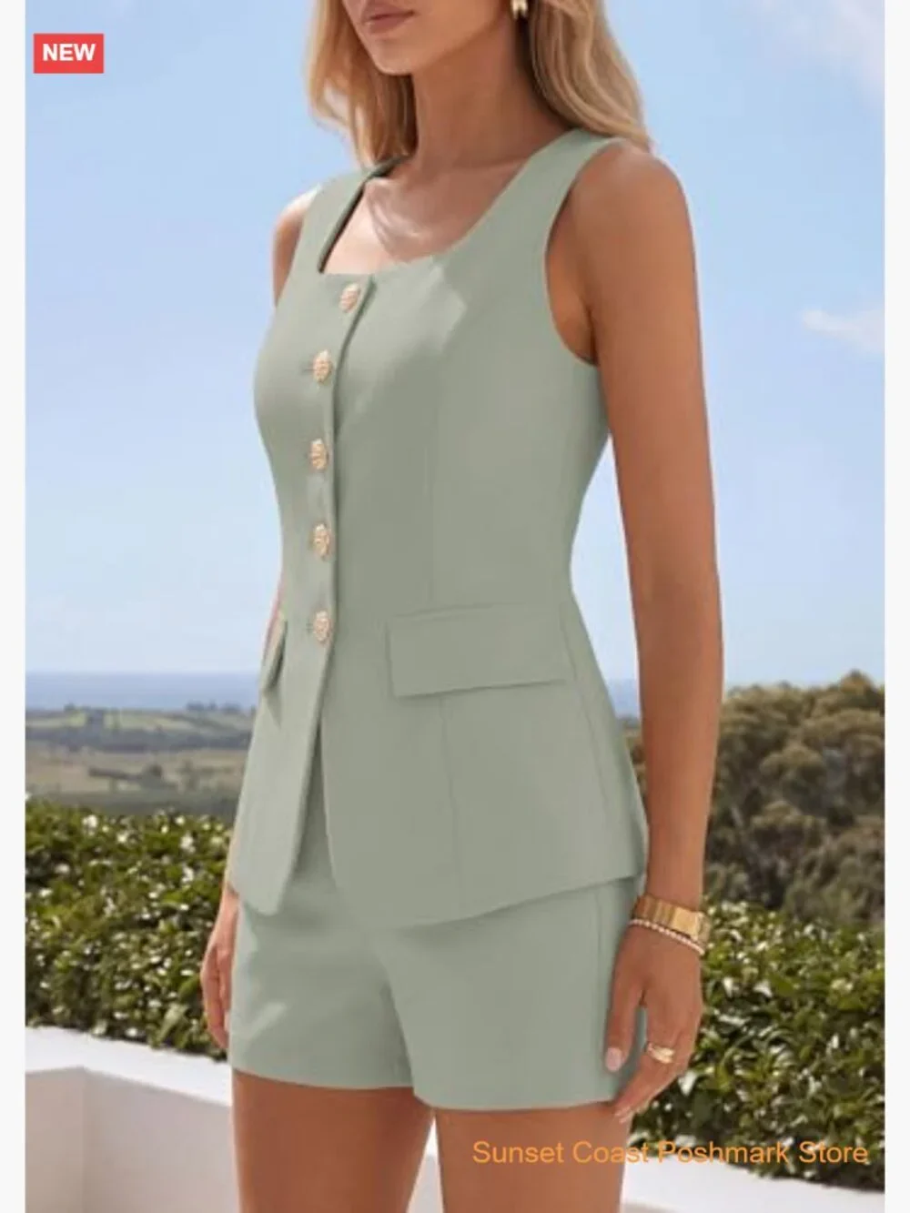 Womens 2 Piece Matching Sets Sleeveless Vest Top Shorts Set Summer Business